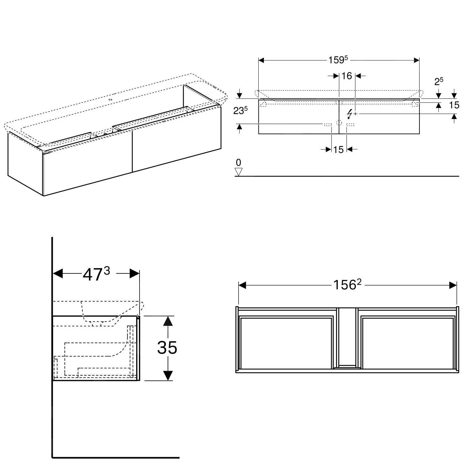 Geberit Xeno 2 - Wastafelonderkast Varicor 1600 Mm Met LED Verlichting En 2 Laden, Grijs 500.346.43.1 2 Geberit Xeno 2 - Wastafelonderkast Varicor 1600 Mm Met LED Verlichting En 2 Laden, Grijs 500.346.43.1 - Afbeelding 2
