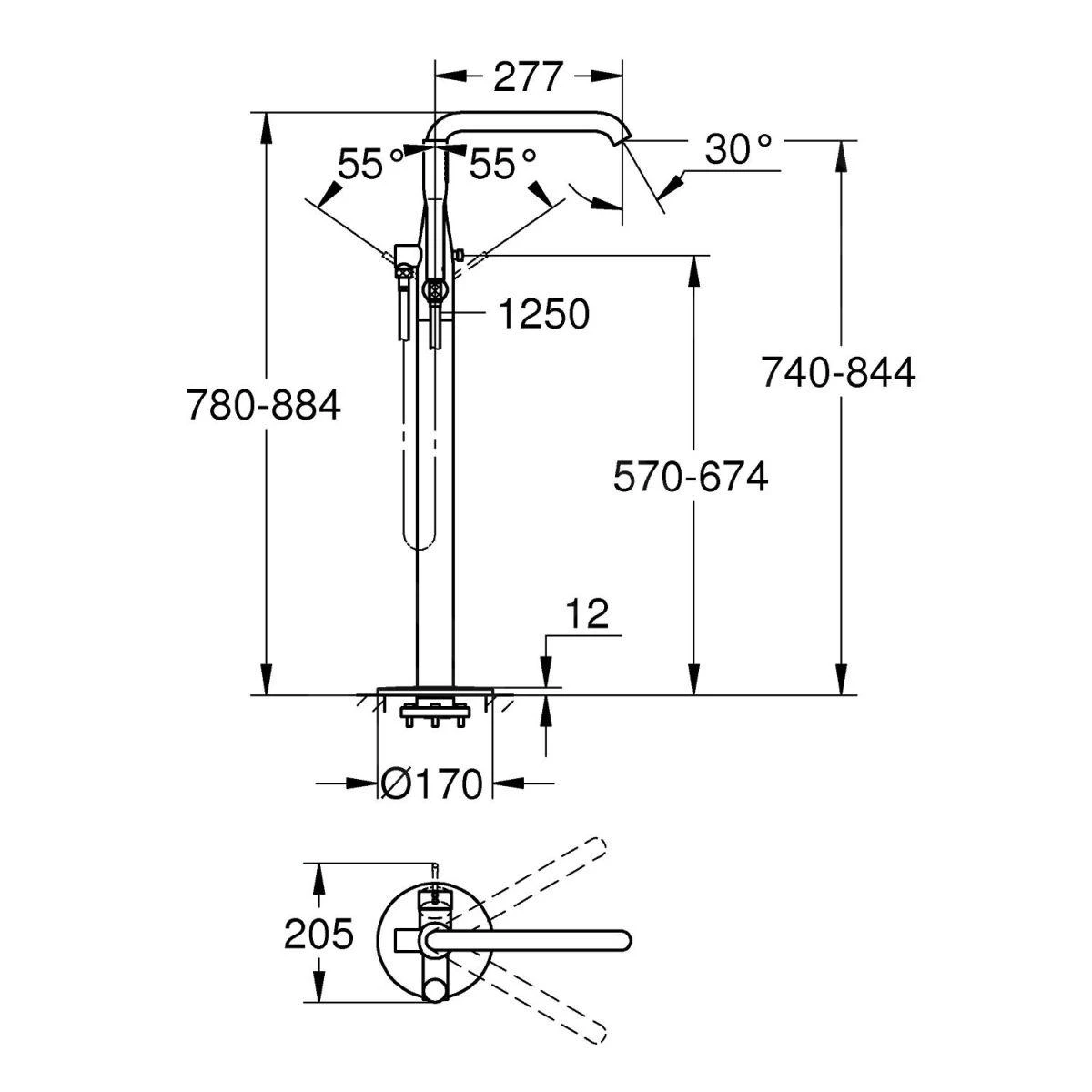 Grohe Essence - Vrijstaande Badmengkraan, Grafiet Donker, Geborsteld 23491AL1 2 Grohe Essence - Vrijstaande Badmengkraan, Grafiet Donker, Geborsteld 23491AL1 - Afbeelding 2