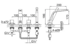 Steinberg 260 - Badrand Combinatie, 4-gats Installatie, Mat Zwart 260 2400 S -Badkamer Luxe 77fe88426834ef9b31704eb4