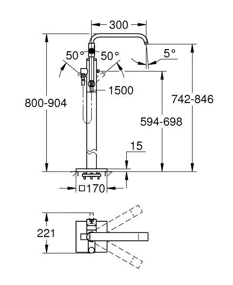 Grohe Allure - Vrijstaande Badkraan Met Handdouche, Chroom 32754002 2 Grohe Allure - Vrijstaande Badkraan Met Handdouche, Chroom 32754002 - Afbeelding 2