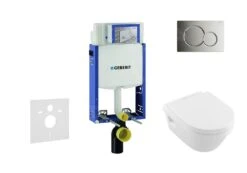 Geberit Kombifix - Inbouwreservoir Voor Hangend Toilet Met SIGMA01 Bedieningsknop, Glanzend Chroom + Villeroy Boch - Hangend Toilet En Wc-bril, DirectFlush, SoftClose, CeramicPlus 110.302.00.5 NB2