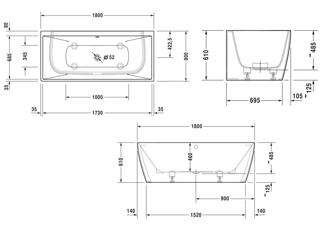 Duravit DuraSquare - Vrijstaand Bad, 1800x800 Mm, DuraSolid, Wit 700429000000000 2 Duravit DuraSquare - Vrijstaand Bad, 1800x800 Mm, DuraSolid, Wit 700429000000000 - Afbeelding 2