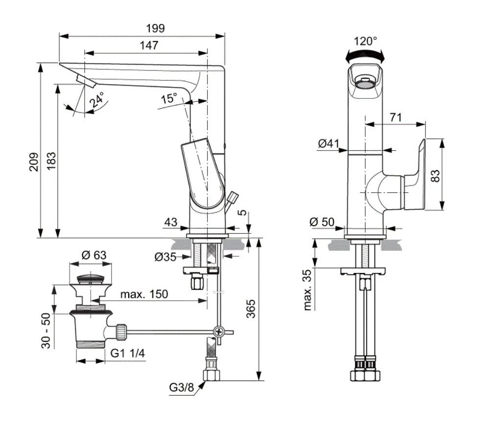 Ideal Standard Tesi - Wastafelkraan Met Afvoer En Draaibare Uitloop, Chroom A6754AA 2 Ideal Standard Tesi - Wastafelkraan Met Afvoer En Draaibare Uitloop, Chroom A6754AA - Afbeelding 2