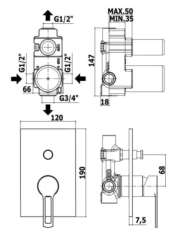 Paffoni Ringo - Inbouw Douchekraan, 2 Functies, Met Omstelkraan En Inbouwdeel Mat Zwart RIN015NO/M 2 Paffoni Ringo - Inbouw Douchekraan, 2 Functies, Met Omstelkraan En Inbouwdeel Mat Zwart RIN015NO/M - Afbeelding 2