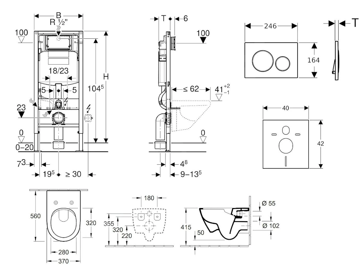Geberit Duofix - Toiletset Met Sigma20 Bedieningsplaat, Wit/glanzend Chroom + Villeroy Boch Hangend Toilet En Wc Bril, DirectFlush, SoftClose, CeramicPlus 111.300.00.5 NI4 2 Geberit Duofix - Toiletset Met Sigma20 Bedieningsplaat, Wit/glanzend Chroom + Villeroy Boch Hangend Toilet En Wc Bril, DirectFlush, SoftClose, CeramicPlus 111.300.00.5 NI4 - Afbeelding 2