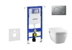 Geberit Duofix - Inbouwreservoir Voor Hangend Toilet Met SIGMA01 Bedieningsknop, Mat Chroom + Tece One - Hangend Douche-wc En Wc-bril, Rimless, SoftClose 111.355.00.5 NT3