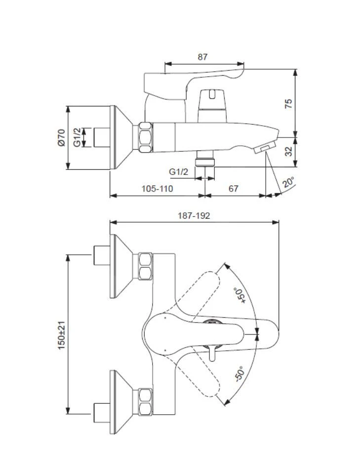 Ideal Standard Alpha - Badkraan, Chroom BC489AA 2 Ideal Standard Alpha - Badkraan, Chroom BC489AA - Afbeelding 2