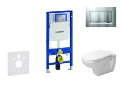 Geberit Duofix - Toiletset Met Sigma30 Bedieningsplaat, Mat Chroom/chroom + Duravit D-Code Hangend Toilet En Wc Bril, Rimless, SoftClose 111.300.00.5 NH7