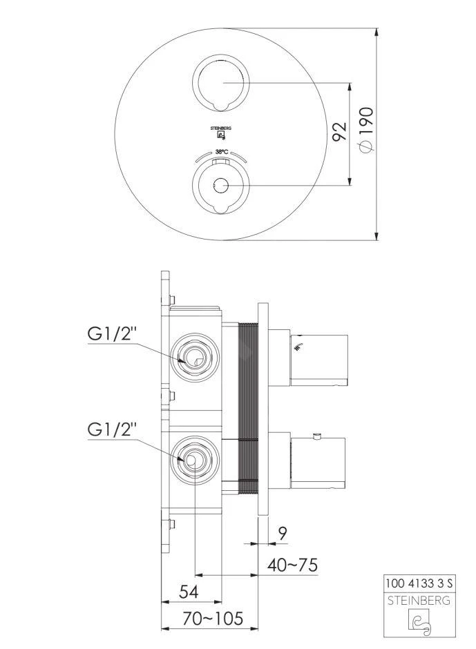 Steinberg 100 - Inbouw Thermostatische Kraan Voor 2 Functies, Geborsteld Nikkel 100 4133 3 BN 2 Steinberg 100 - Inbouw Thermostatische Kraan Voor 2 Functies, Geborsteld Nikkel 100 4133 3 BN - Afbeelding 2