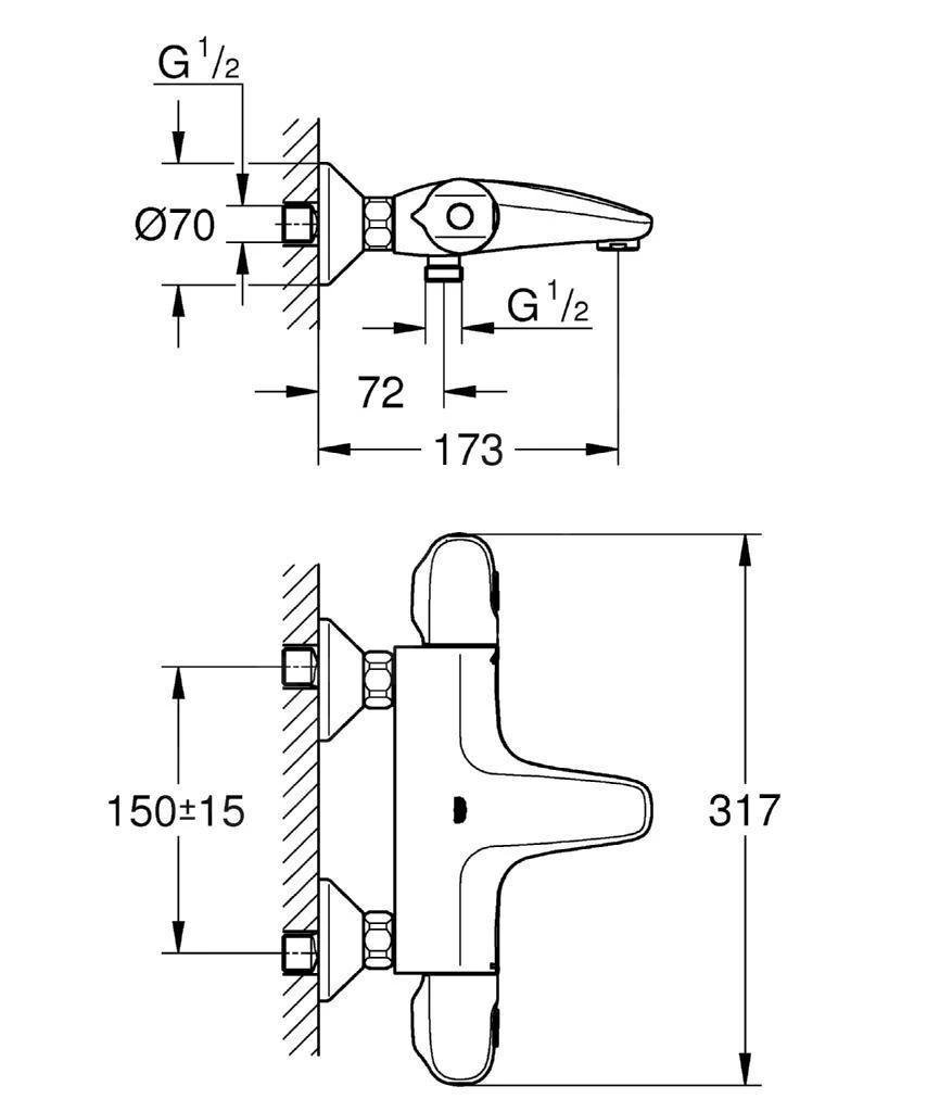 Grohe Grohtherm 1000 - Thermostatische Opbouw Badmengkraan, Chroom 34155003 2 Grohe Grohtherm 1000 - Thermostatische Opbouw Badmengkraan, Chroom 34155003 - Afbeelding 2
