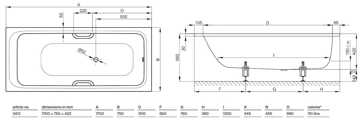 Bette Select - Inbouwbad 1700x750 Mm, BetteGlaze Plus, Wit 3412-000PLUS 2 Bette Select - Inbouwbad 1700x750 Mm, BetteGlaze Plus, Wit 3412-000PLUS - Afbeelding 2