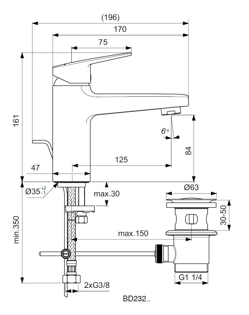 Ideal Standard CeraPlan - Wastafelkraan Grande Met Waste, Chroom BD232AA 2 Ideal Standard CeraPlan - Wastafelkraan Grande Met Waste, Chroom BD232AA - Afbeelding 2