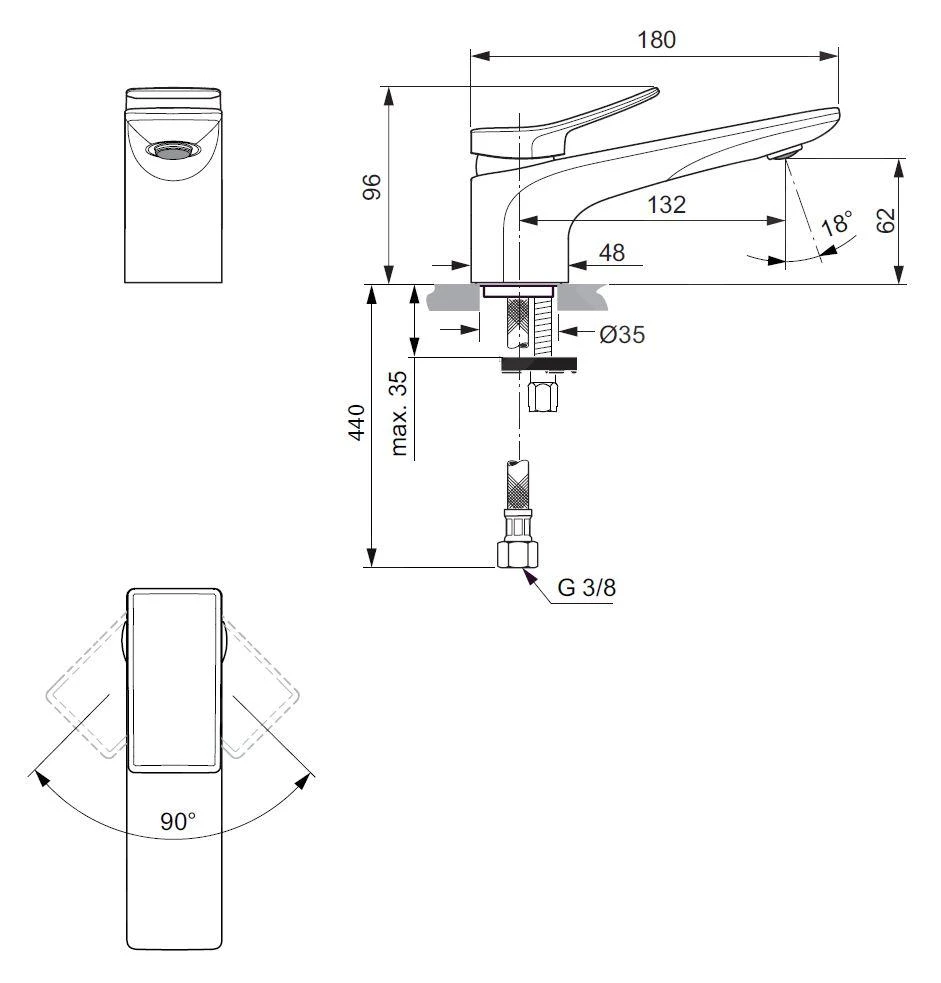 Ideal Standard Conca Tap - Wastafelkraan, Silver Storm BC754GN 2 Ideal Standard Conca Tap - Wastafelkraan, Silver Storm BC754GN - Afbeelding 2