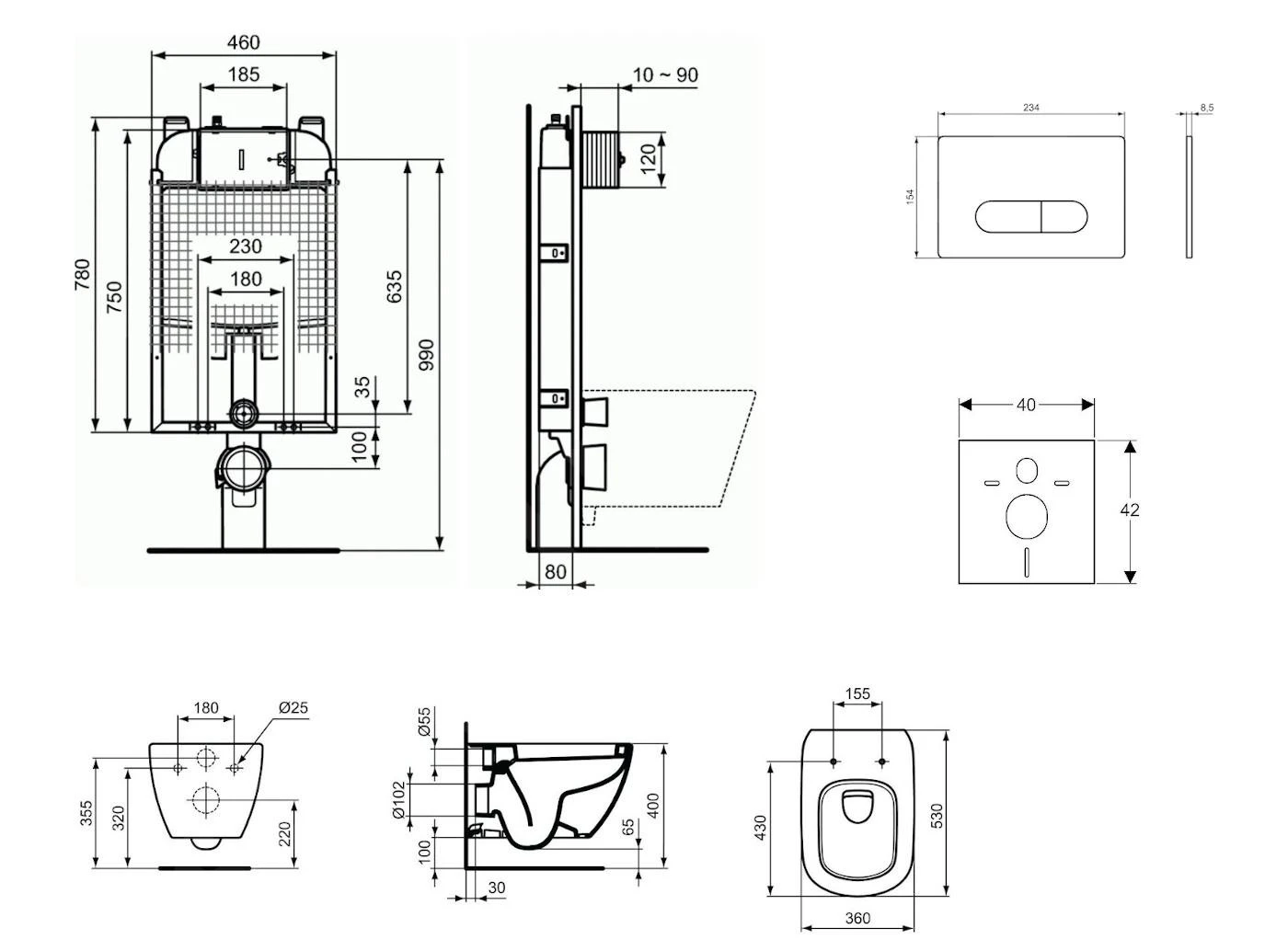 Ideal Standard ProSys - Toiletset- Inbouwreservoir, Closet, WC-zitting Tesi, Oleas M1 Bedieningsplaat, Chroom ProSys80M SP90 2 Ideal Standard ProSys - Toiletset- Inbouwreservoir, Closet, WC-zitting Tesi, Oleas M1 Bedieningsplaat, Chroom ProSys80M SP90 - Afbeelding 2