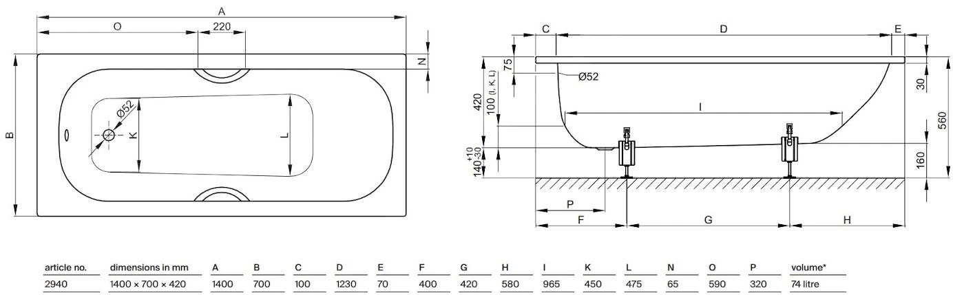 Bette Form - Inbouwbad 1400x700 Mm, Anti-Slip, Wit 2940-000AR 2 Bette Form - Inbouwbad 1400x700 Mm, Anti-Slip, Wit 2940-000AR - Afbeelding 2