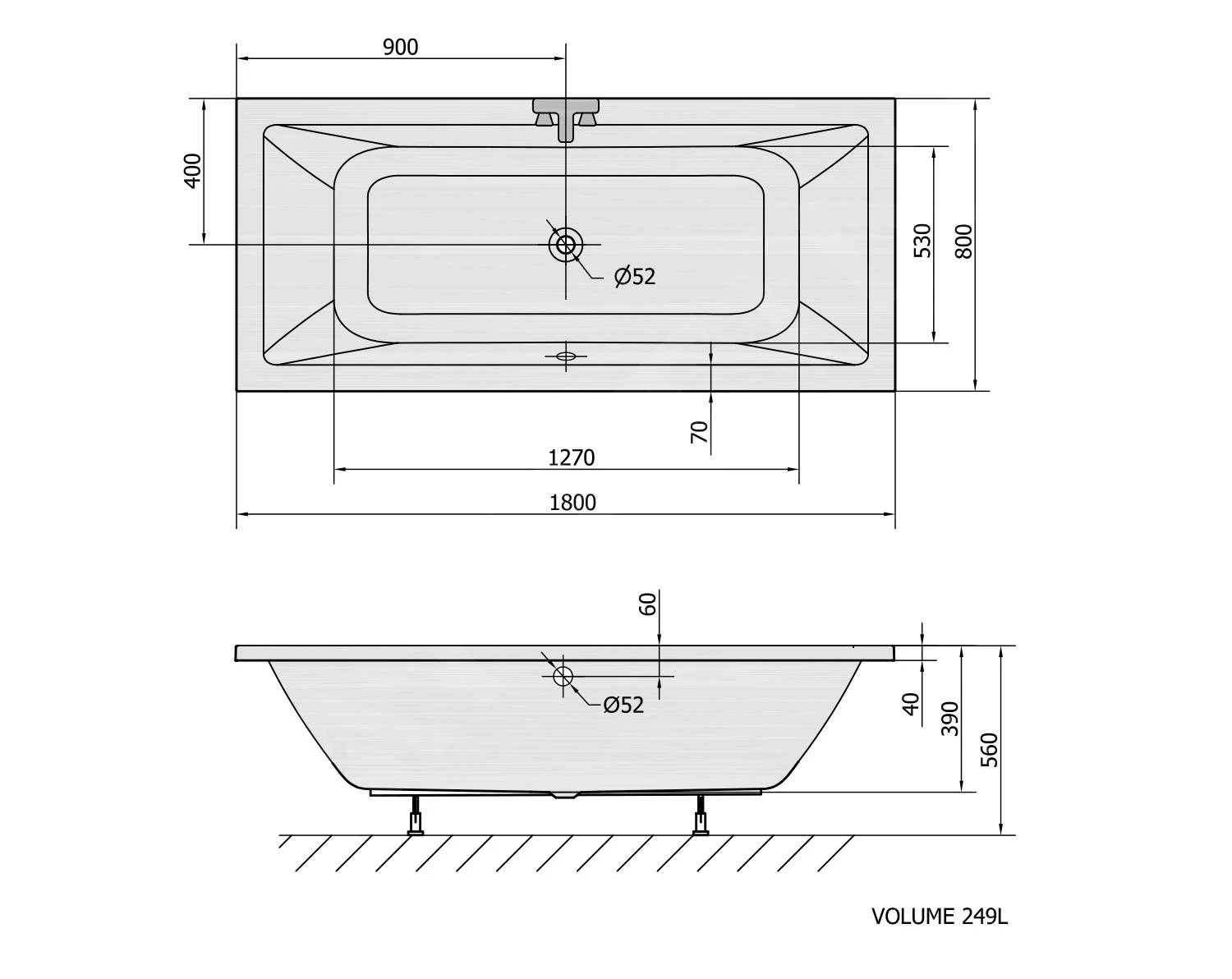 Polysan Baden - Krysta Rechthoekig Bad, 1800x800x390 Mm, Wit 71710 2 Polysan Baden - Krysta Rechthoekig Bad, 1800x800x390 Mm, Wit 71710 - Afbeelding 2