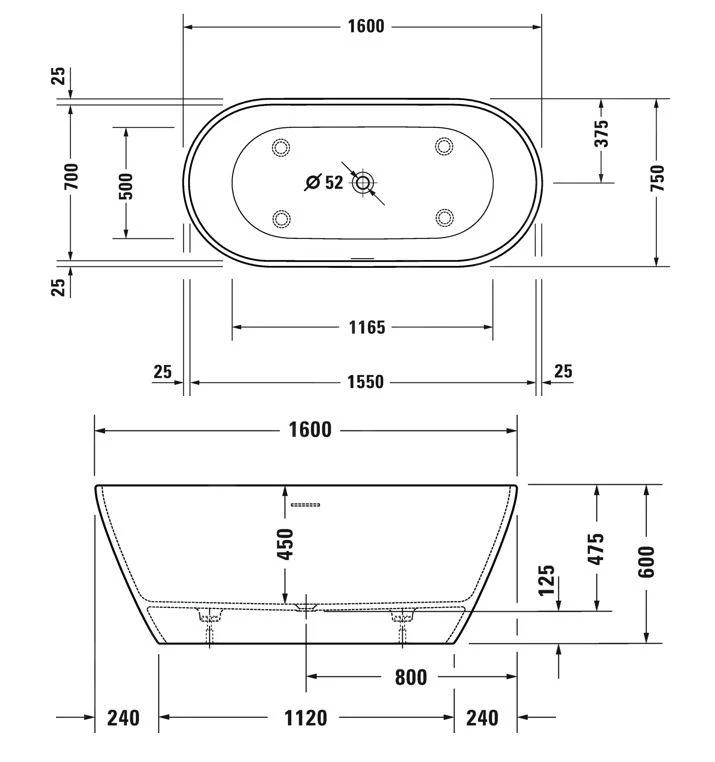 Duravit D-Neo - Vrijstaand Bad, 1600x750 Mm, DuraSolid, ClickClack, Wit 700477000000000 2 Duravit D-Neo - Vrijstaand Bad, 1600x750 Mm, DuraSolid, ClickClack, Wit 700477000000000 - Afbeelding 2