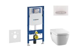 Geberit Duofix - Inbouwreservoir Voor Hangend Toilet Met SIGMA50 Bedieningsknop, Alpine Wit + Tece One - Hangend Douche-wc En Wc-bril, Rimless, SoftClose 111.300.00.5 NT8