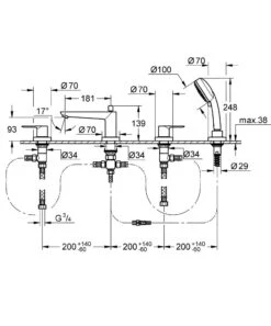 Grohe BauLoop - Badrandkraan, 4-gats Installatie, Chroom 2511900A -Badkamer Luxe 8b45da3f9a75448a4827590e
