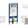 Geberit Duofix - Inbouwreservoir Voor Hangend Toilet Met SIGMA20 Bedieningsknop, Wit/glanzend Chroom + Tece One - Hangend Douche-wc En Wc-bril, Rimless, SoftClose 111.300.00.5 NT4