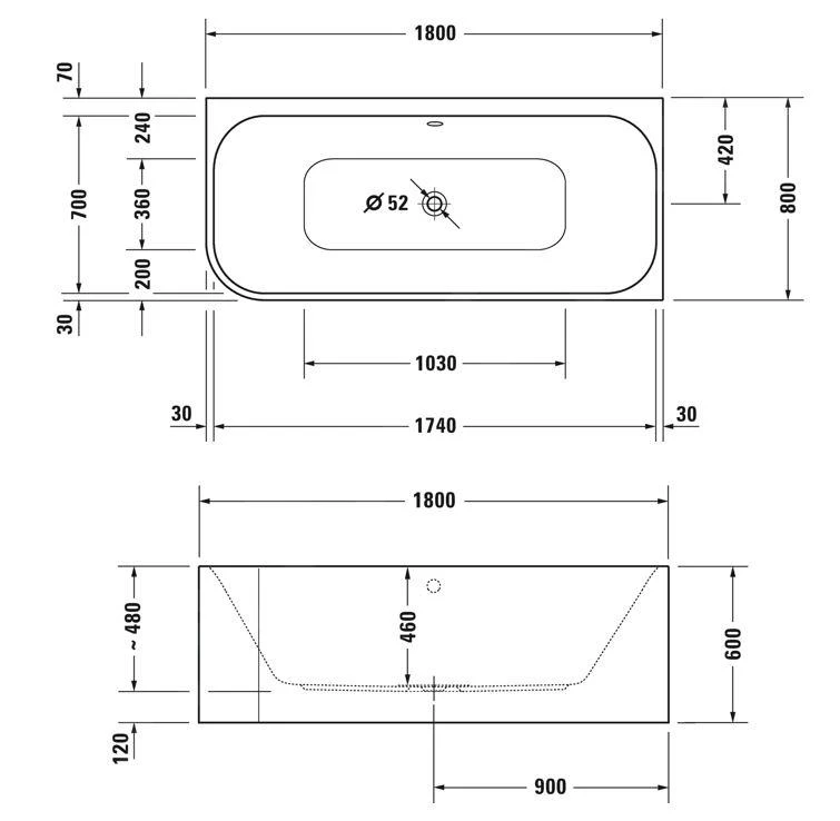 Duravit Happy D.2 Plus - Bad 1800x800 Mm, Rechts, Met Paneel, Wit/graphit Super Matt 700450800000000 2 Duravit Happy D.2 Plus - Bad 1800x800 Mm, Rechts, Met Paneel, Wit/graphit Super Matt 700450800000000 - Afbeelding 2