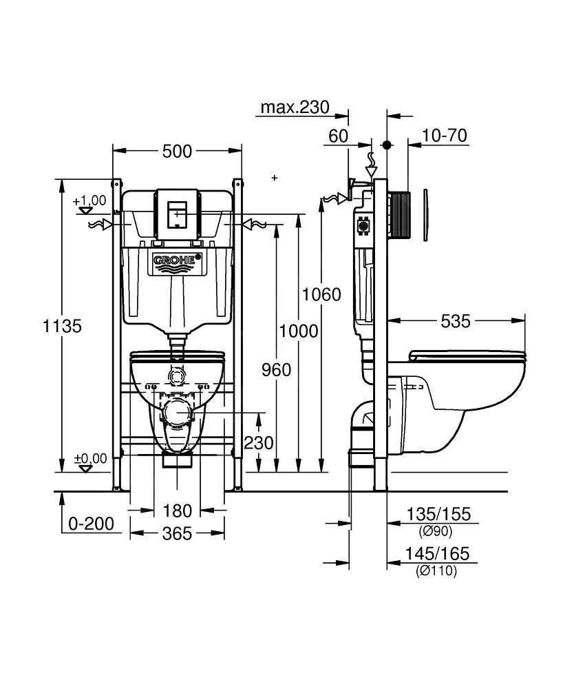 Grohe Solido - Voorwand Montageset, Edge Ceramic Toilet En Softclose Zitting, Even Bedieningsplaat, Chroom 39816000 2 Grohe Solido - Voorwand Montageset, Edge Ceramic Toilet En Softclose Zitting, Even Bedieningsplaat, Chroom 39816000 - Afbeelding 2