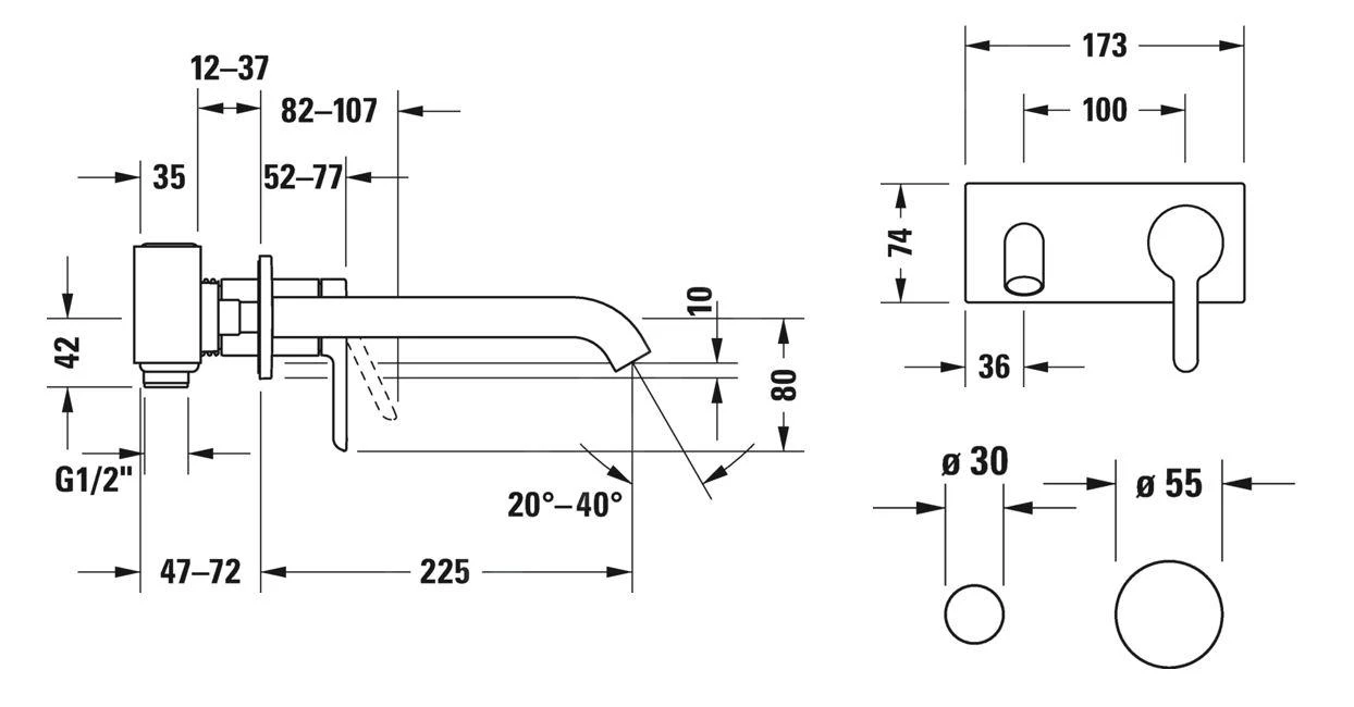 Duravit C.1 - Inbouw Wastafelkraan, Mat Zwart C11070004046 2 Duravit C.1 - Inbouw Wastafelkraan, Mat Zwart C11070004046 - Afbeelding 2