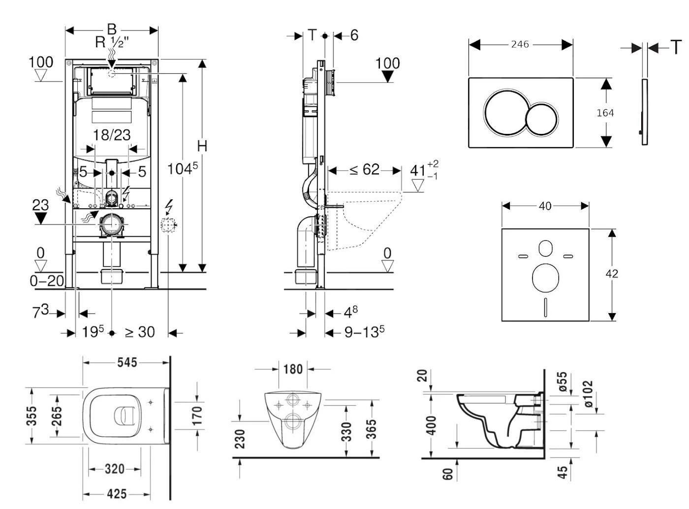 Geberit Duofix - Toiletset Met Sigma01 Bedieningsplaat, Glanzend Chroom + Duravit D-Code Hangend Toilet En Wc Bril, Rimless, SoftClose 111.300.00.5 NH2 2 Geberit Duofix - Toiletset Met Sigma01 Bedieningsplaat, Glanzend Chroom + Duravit D-Code Hangend Toilet En Wc Bril, Rimless, SoftClose 111.300.00.5 NH2 - Afbeelding 2