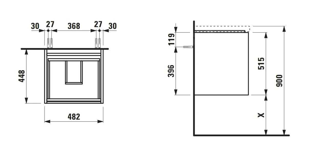 Laufen Lani - Wastafelonderkast, 48x45x52 Cm, 2 Laden, Eiken H4035121122671 2 Laufen Lani - Wastafelonderkast, 48x45x52 Cm, 2 Laden, Eiken H4035121122671 - Afbeelding 2