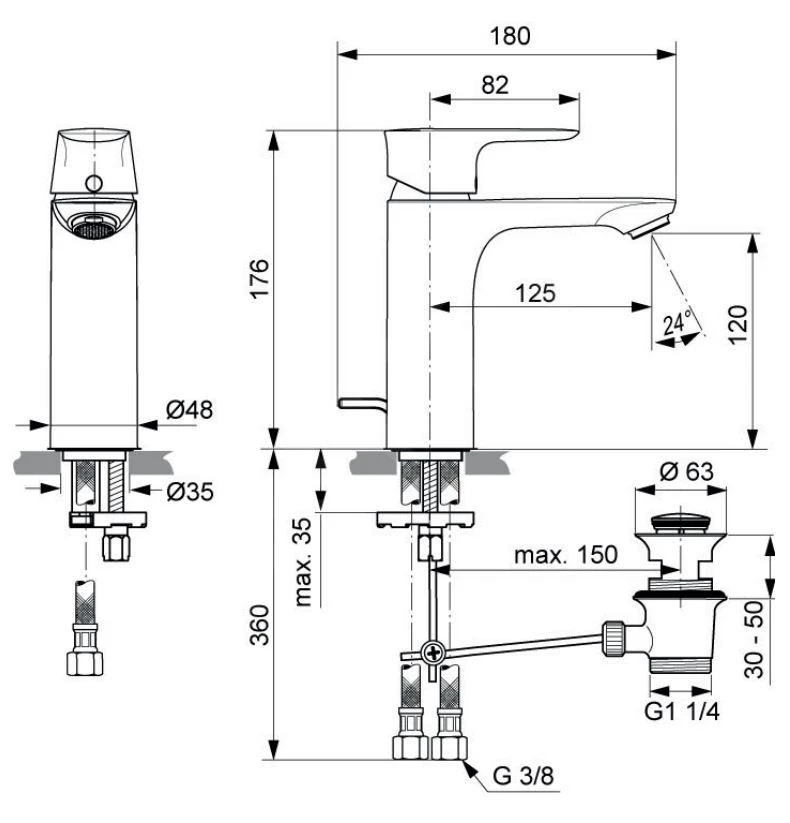 Ideal Standard Connect Air - Grande Wastafelkraan Met Waste, Silver Storm A7053GN 2 Ideal Standard Connect Air - Grande Wastafelkraan Met Waste, Silver Storm A7053GN - Afbeelding 2