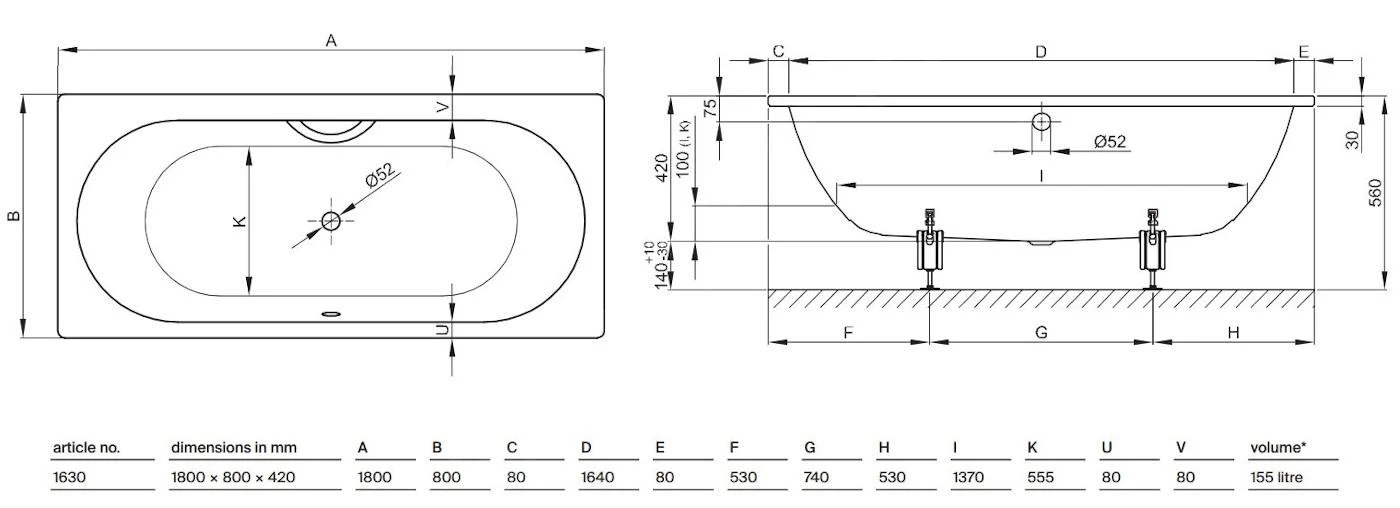 Bette Starlet - Inbouwbad 1800x800 Mm, 1 Gat Voor Handgreep, Anti-Slip, Wit 1630-0001GR,AR 2 Bette Starlet - Inbouwbad 1800x800 Mm, 1 Gat Voor Handgreep, Anti-Slip, Wit 1630-0001GR,AR - Afbeelding 2