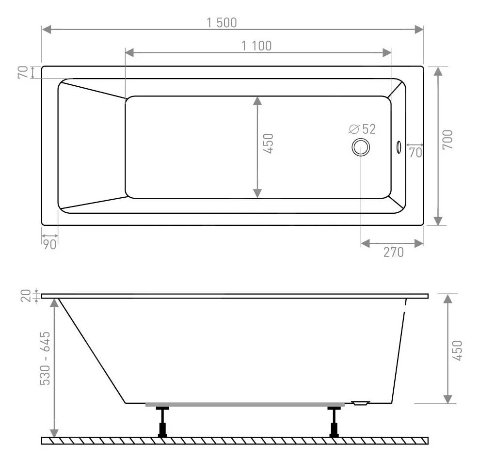 Lansanit LitEX - Bad 1500x700 Mm, Wit LITEX-150X70 2 Lansanit LitEX - Bad 1500x700 Mm, Wit LITEX-150X70 - Afbeelding 2