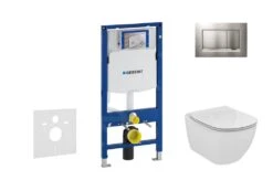 Geberit Duofix - Set Voorwandinstallatie, Toilet En Zitting Ideal Standard Tesi, Bedieningsplaat Sigma30, Mat Chroom/chroom 111.300.00.5 NF7