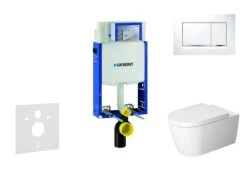 Geberit Kombifix - Toiletset Met Sigma30 Bedieningsplaat, Wit/glanzend Chroom + Duravit ME By Starck Hangend Toilet En Wc Bril, Rimless, SoftClose 110.302.00.5 NM5