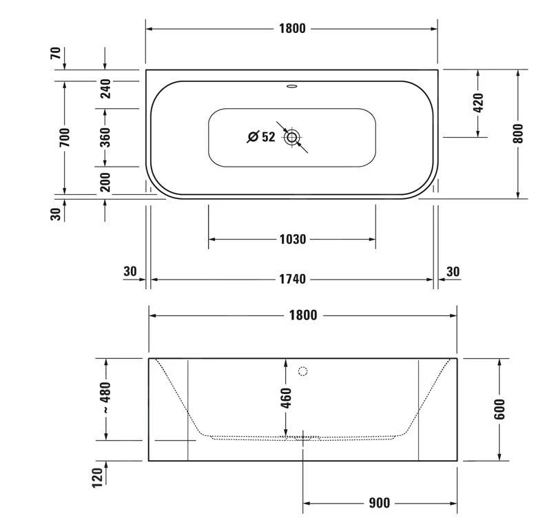 Duravit Happy D.2 Plus - Vrijstaand Bad, 1800x800 Mm, Wit/graphit Super Matt 700451800000000 2 Duravit Happy D.2 Plus - Vrijstaand Bad, 1800x800 Mm, Wit/graphit Super Matt 700451800000000 - Afbeelding 2