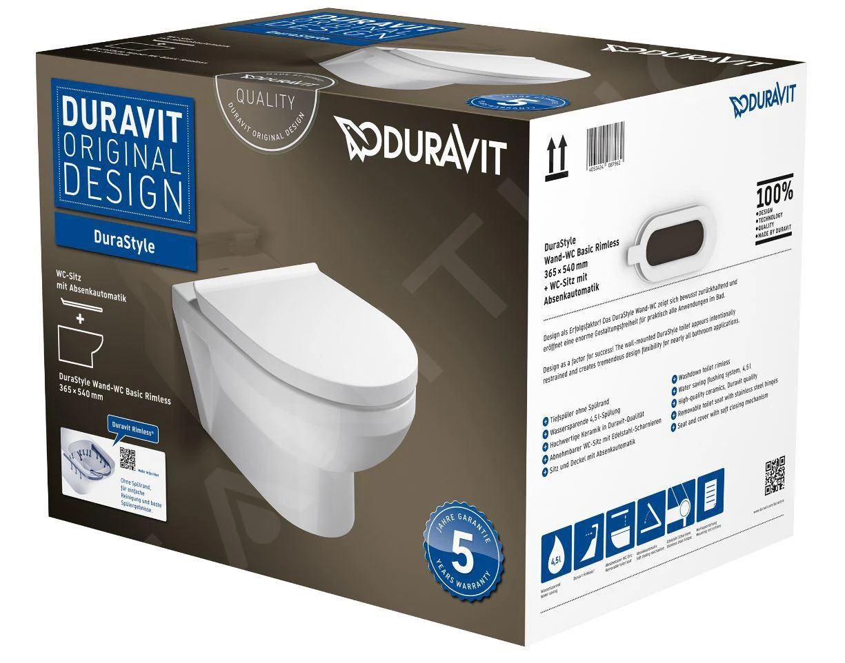 Duravit DuraStyle Basic - Wandcloset, Softclose Zitting, Rimless, Alpine Wit 45620900A1 5 Duravit DuraStyle Basic - Wandcloset, Softclose Zitting, Rimless, Alpine Wit 45620900A1 - Afbeelding 5