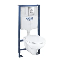 Grohe Solido - Complete Toiletset, Wandcloset + Bau Ceramic Toiletzitting Met SoftClose, Sail Bedieningsplaat, Chroom 39499000