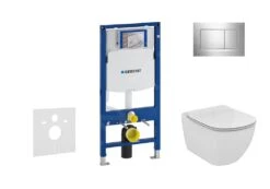 Geberit Duofix - Inbouwreservoir Voor Hangend Toilet Met SIGMA30 Bedieningsknop, Glanzend Chroom/mat Chroom + Ideal Standard Tesi - Hangend Toilet En Wc-bril, Aquablade, SoftClose 111.300.00.5 NU6