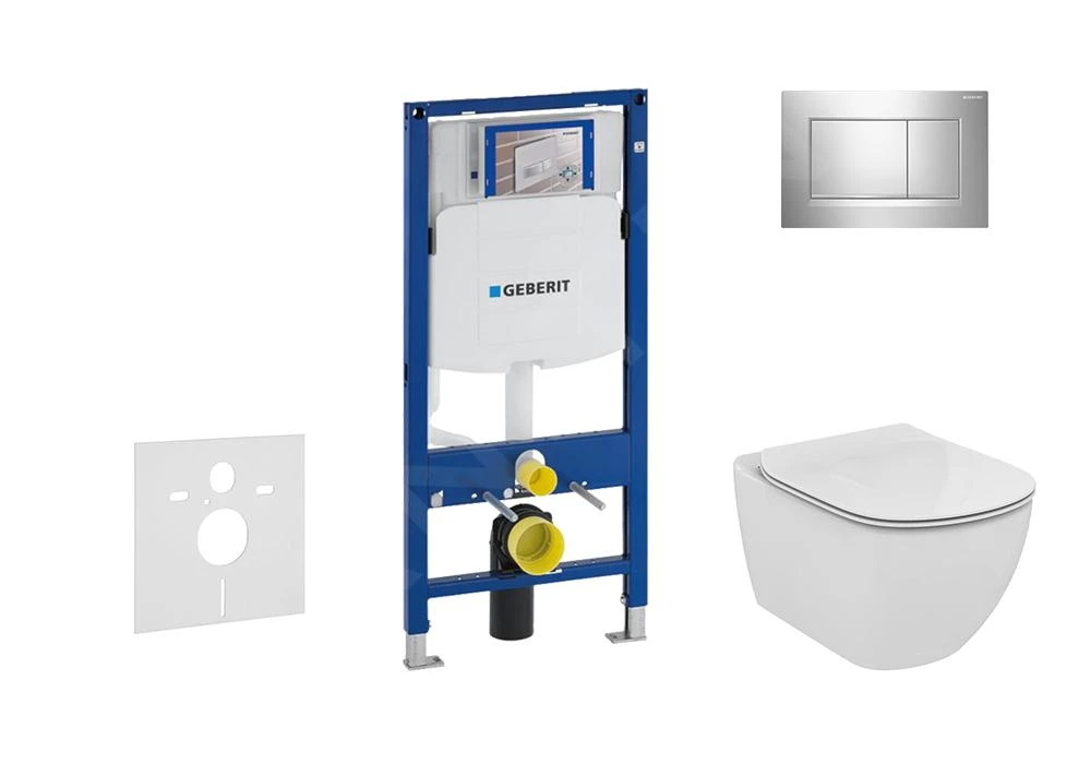 Geberit Duofix - Inbouwreservoir Voor Hangend Toilet Met SIGMA30 Bedieningsknop, Glanzend Chroom/mat Chroom + Ideal Standard Tesi - Hangend Toilet En Wc-bril, Aquablade, SoftClose 111.300.00.5 NU6 1 Geberit Duofix - Inbouwreservoir Voor Hangend Toilet Met SIGMA30 Bedieningsknop, Glanzend Chroom/mat Chroom + Ideal Standard Tesi - Hangend Toilet En Wc-bril, Aquablade, SoftClose 111.300.00.5 NU6