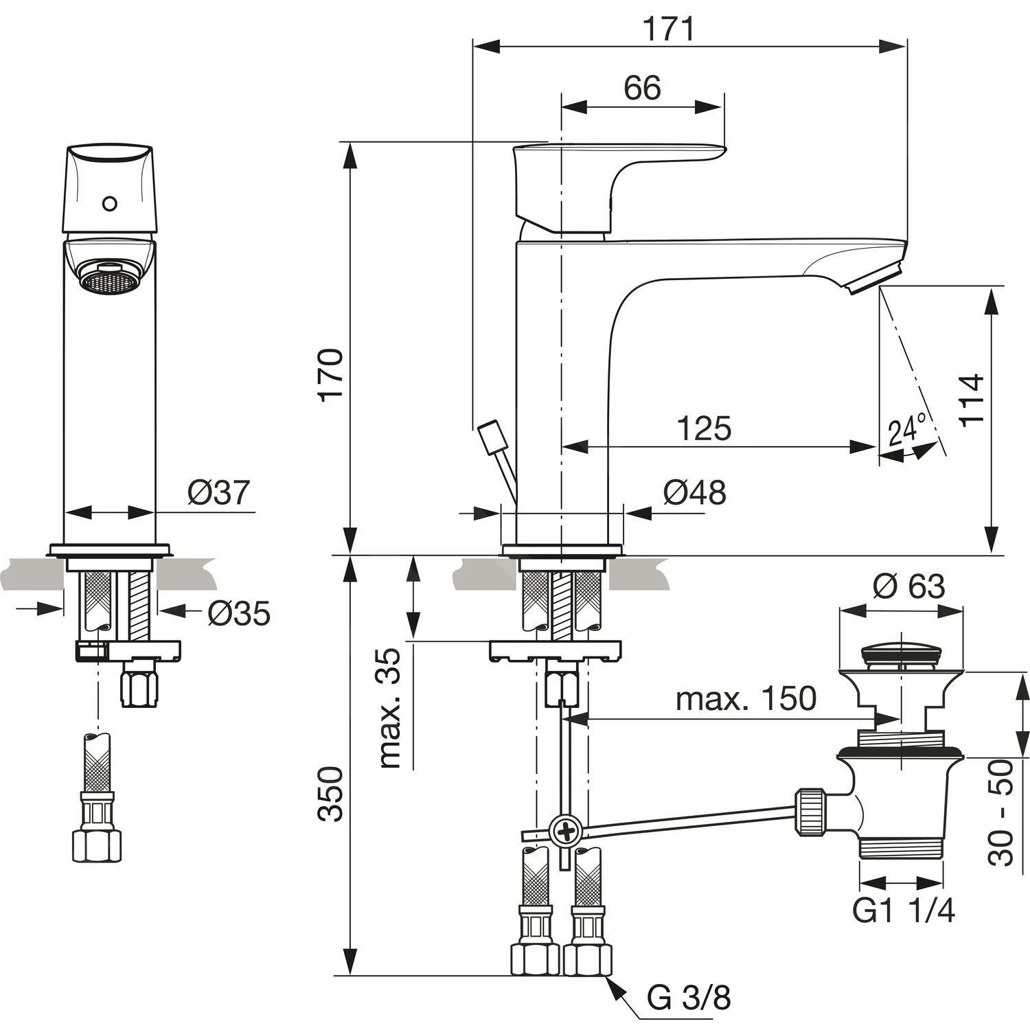 Ideal Standard Connect Air - Grande Slim Wastafelkraan Met Waste, Magnetic Grey A7012A5 2 Ideal Standard Connect Air - Grande Slim Wastafelkraan Met Waste, Magnetic Grey A7012A5 - Afbeelding 2