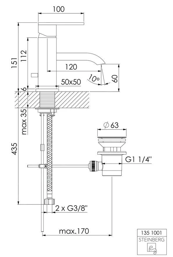 Steinberg 135 - Wastafelkraan Met Waste, Mat Zwart 135 1001 S 2 Steinberg 135 - Wastafelkraan Met Waste, Mat Zwart 135 1001 S - Afbeelding 2
