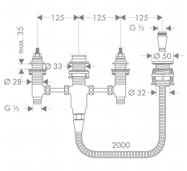 Hansgrohe Inbouwdelen - Basisgarnituur Voor 4-gats Badrandkraan 13244180 2 Hansgrohe Inbouwdelen - Basisgarnituur Voor 4-gats Badrandkraan 13244180 - Afbeelding 2
