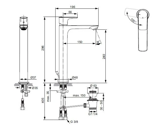 Ideal Standard Connect Air - Slim Wastafelkraan Met Waste, BlueStart, Magnetic Grey A7026A5 2 Ideal Standard Connect Air - Slim Wastafelkraan Met Waste, BlueStart, Magnetic Grey A7026A5 - Afbeelding 2