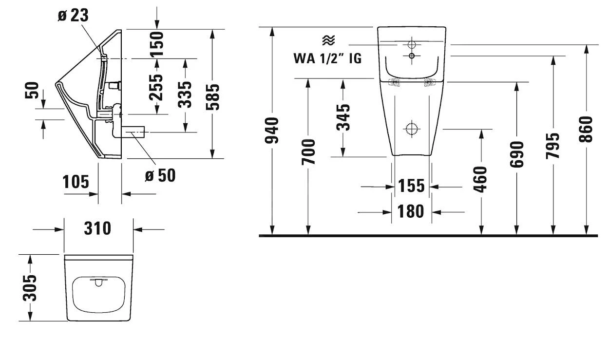 Duravit Viu - Urinoir, Verdekte Toevoer, Rimless, Met WonderGliss, Wit 28163000071 2 Duravit Viu - Urinoir, Verdekte Toevoer, Rimless, Met WonderGliss, Wit 28163000071 - Afbeelding 2