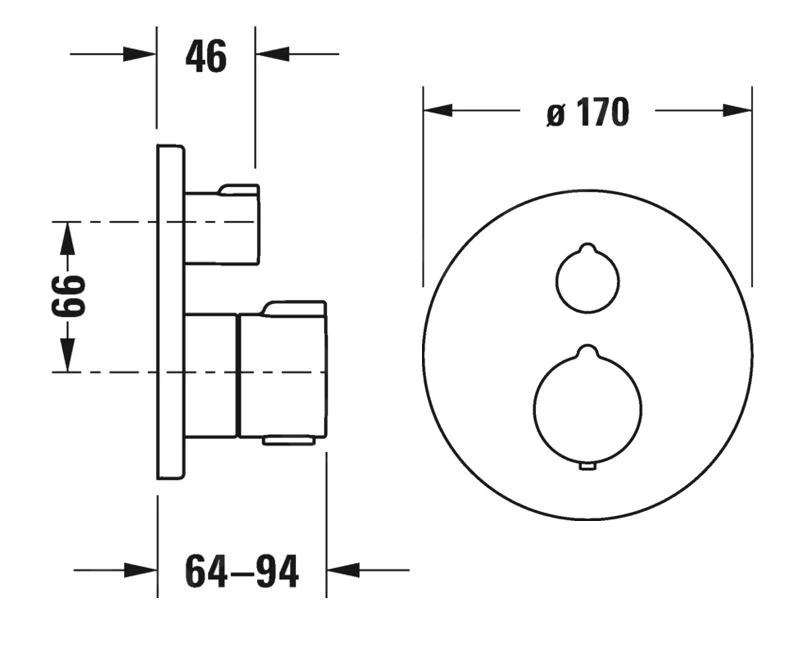 Duravit C.1 - Inbouw Thermostatische Badkraan, Voor 2 Functies, Chroom C15200018010 2 Duravit C.1 - Inbouw Thermostatische Badkraan, Voor 2 Functies, Chroom C15200018010 - Afbeelding 2