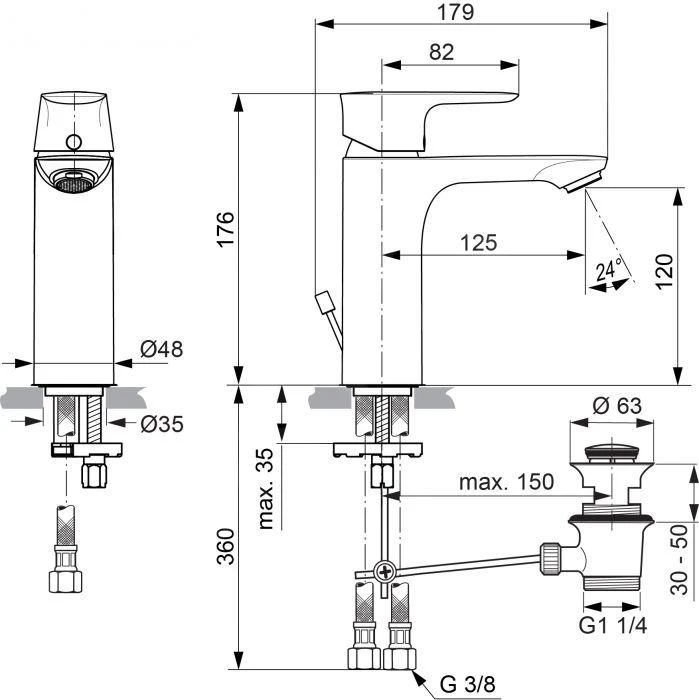 Ideal Standard Connect Air - Grande Wastafelkraan Met Waste, Chroom A7053AA 2 Ideal Standard Connect Air - Grande Wastafelkraan Met Waste, Chroom A7053AA - Afbeelding 2
