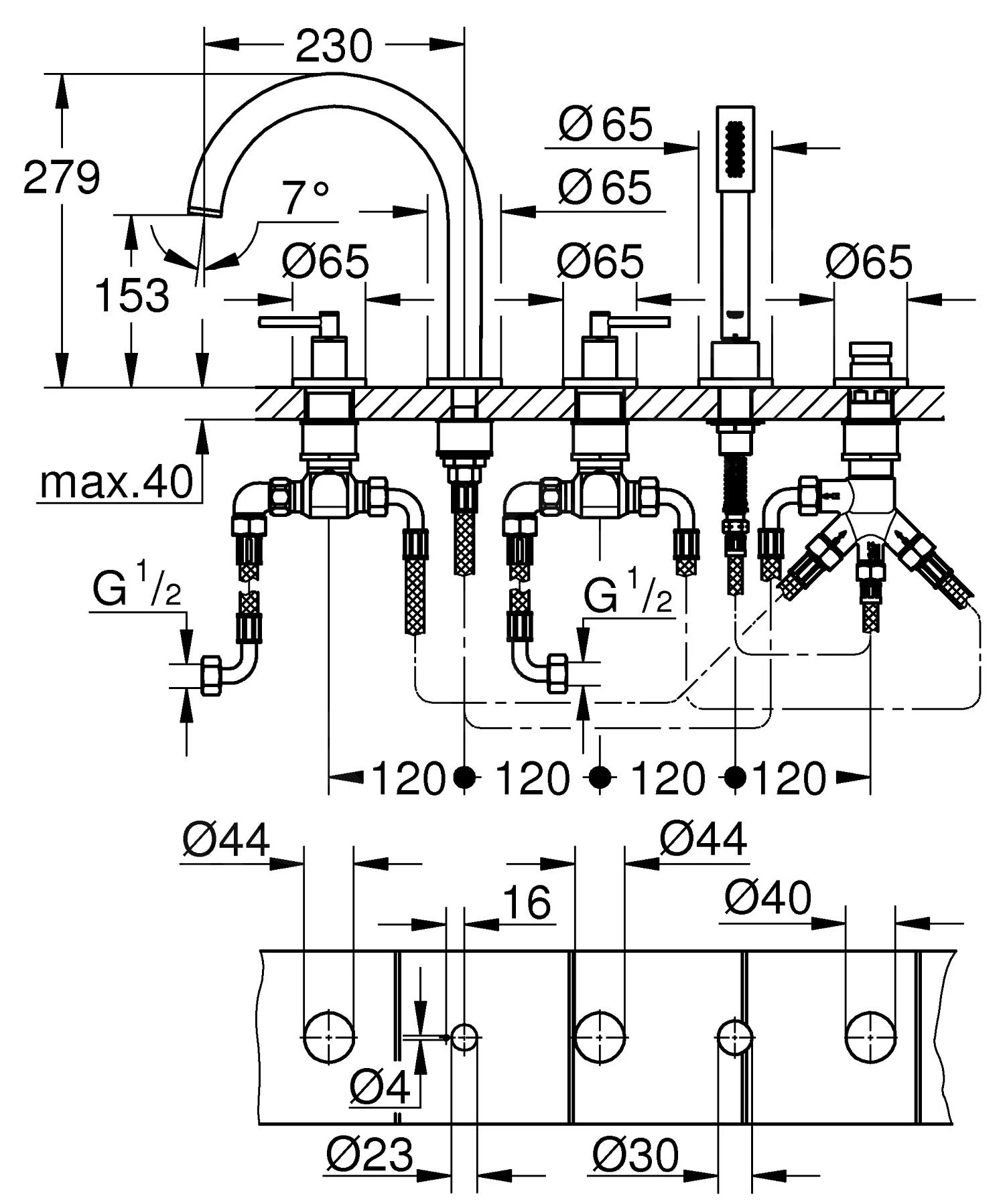 Grohe Atrio - Badkraan, 5-gats Installatie, Geborsteld Hard Graphite 19922AL3 2 Grohe Atrio - Badkraan, 5-gats Installatie, Geborsteld Hard Graphite 19922AL3 - Afbeelding 2