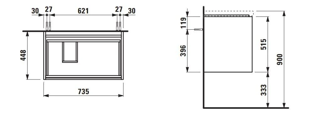 Laufen Lani - Wastafelonderkast, 74x45x52 Cm, 2 Laden, Eiken H4035921122671 2 Laufen Lani - Wastafelonderkast, 74x45x52 Cm, 2 Laden, Eiken H4035921122671 - Afbeelding 2