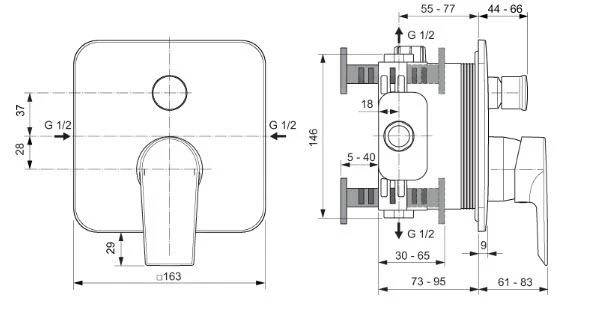 Ideal Standard Edge - Inbouwkraan, Voor 2 Uitgangen, Chroom A7124AA 2 Ideal Standard Edge - Inbouwkraan, Voor 2 Uitgangen, Chroom A7124AA - Afbeelding 2