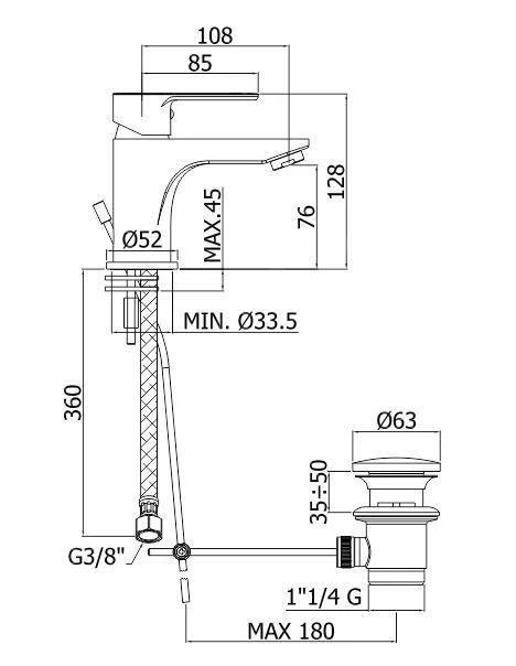 Paffoni Blu - Wastafelkraan Met Waste, Chroom BLU075CR 2 Paffoni Blu - Wastafelkraan Met Waste, Chroom BLU075CR - Afbeelding 2
